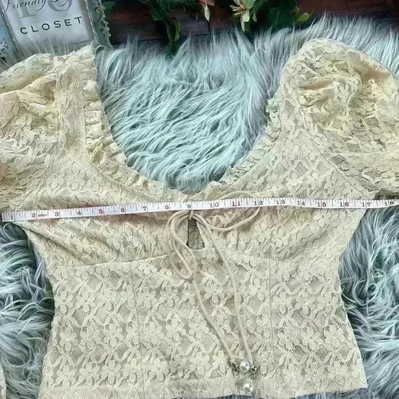 Forever 21 Cottagecore Sparkly Lace Puff Sleeve Cropped Blouse, S - Picture 6 of 9